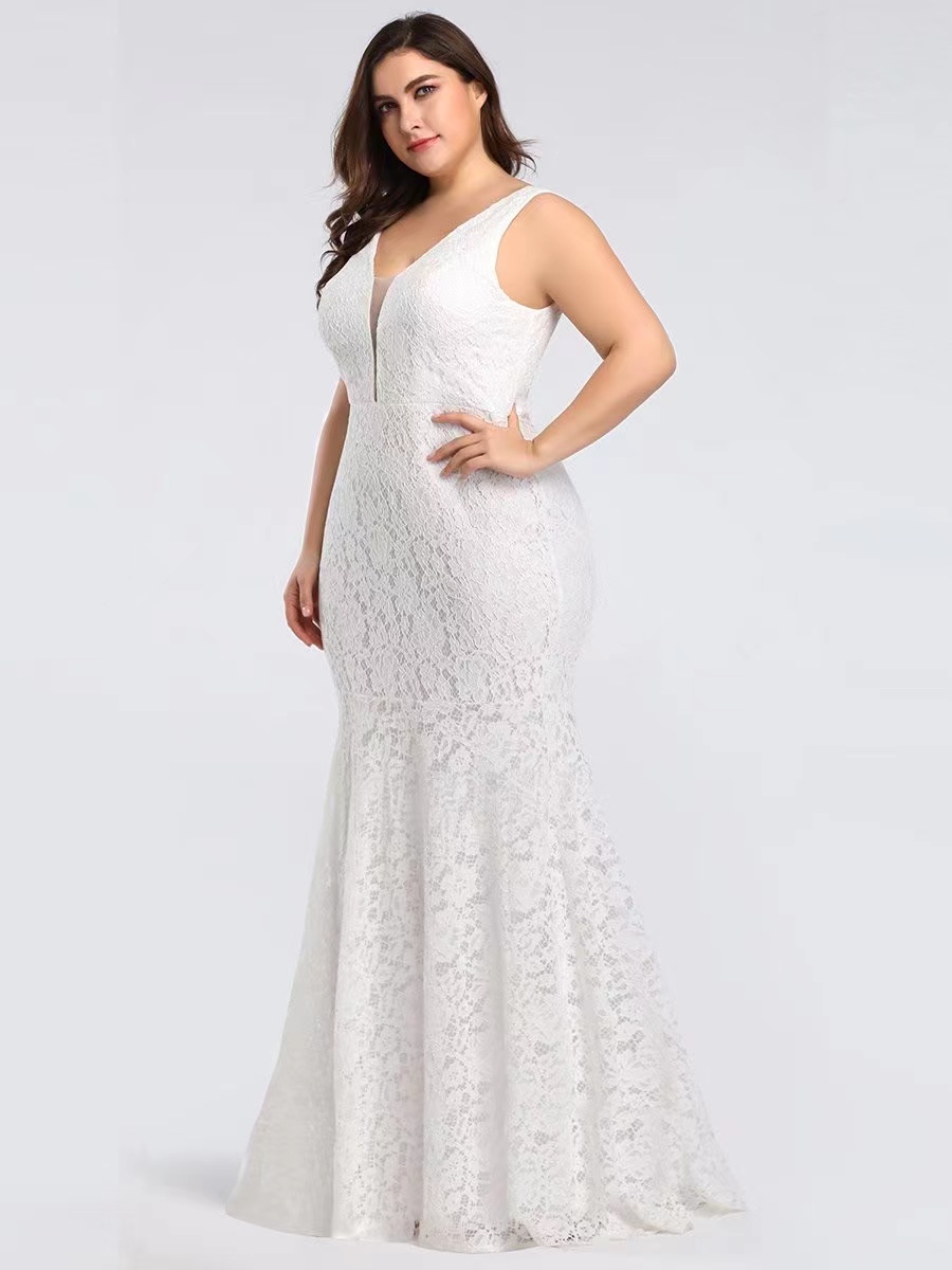 Fishtail Wedding Dress Oversize Deep V-Neck Lace Party EP08838