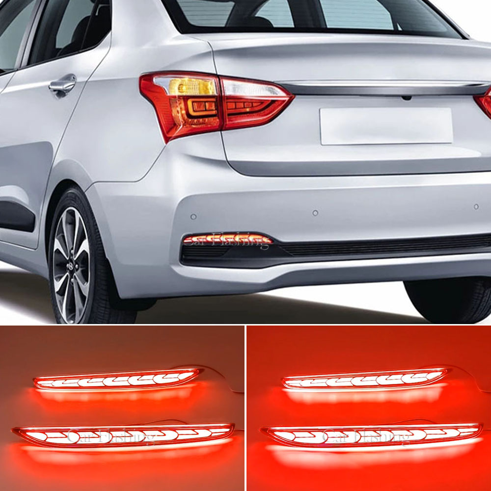 Car Rear Bumper Reflector Lights For Hyundai Xcent I10 2018 2019 2020 LED Driving Brake Turn Singal Tail Lamps 12V Red