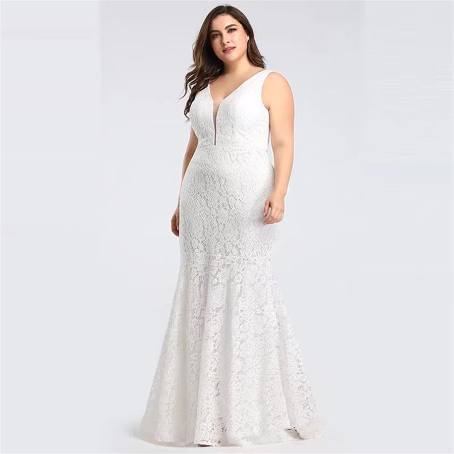 Fishtail Wedding Dress Oversize Deep V-Neck Lace Party EP08838