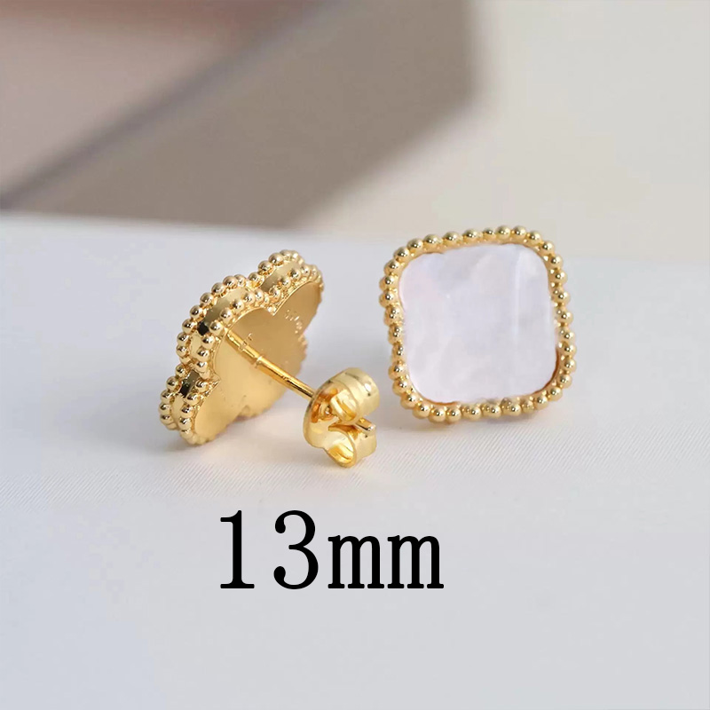 Luxus Designer 13mm Ohrringe Damen Vierblättriges Kleeblatt Edelstahl Charm Ohren Perlmutt Weißgold Ohrring Achat Damen Je312I
