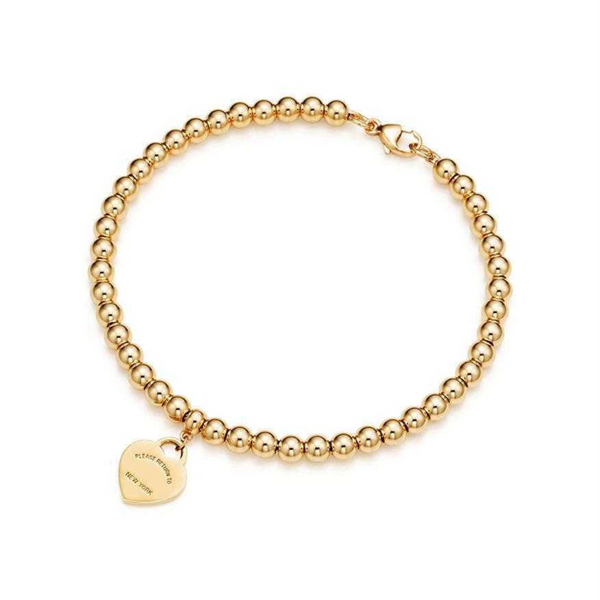 Bracelets de charme tiff 100% 925 argent 4 mm perle ronde Bracelet en forme de cœur femelle épaissie de fond pour petite amie Souv2393