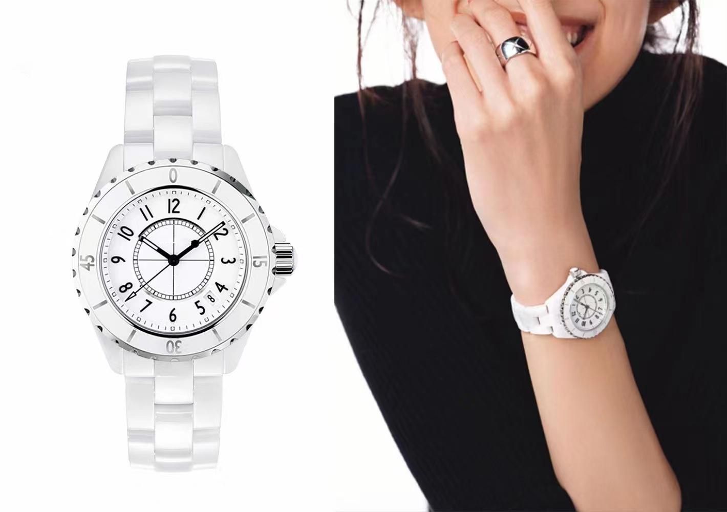 2023 Luxury Women's Watches Ceramic White and Black Diamond Watch Fashion AAA Quality Ladies Wristwatch Classic Designer Wome233o
