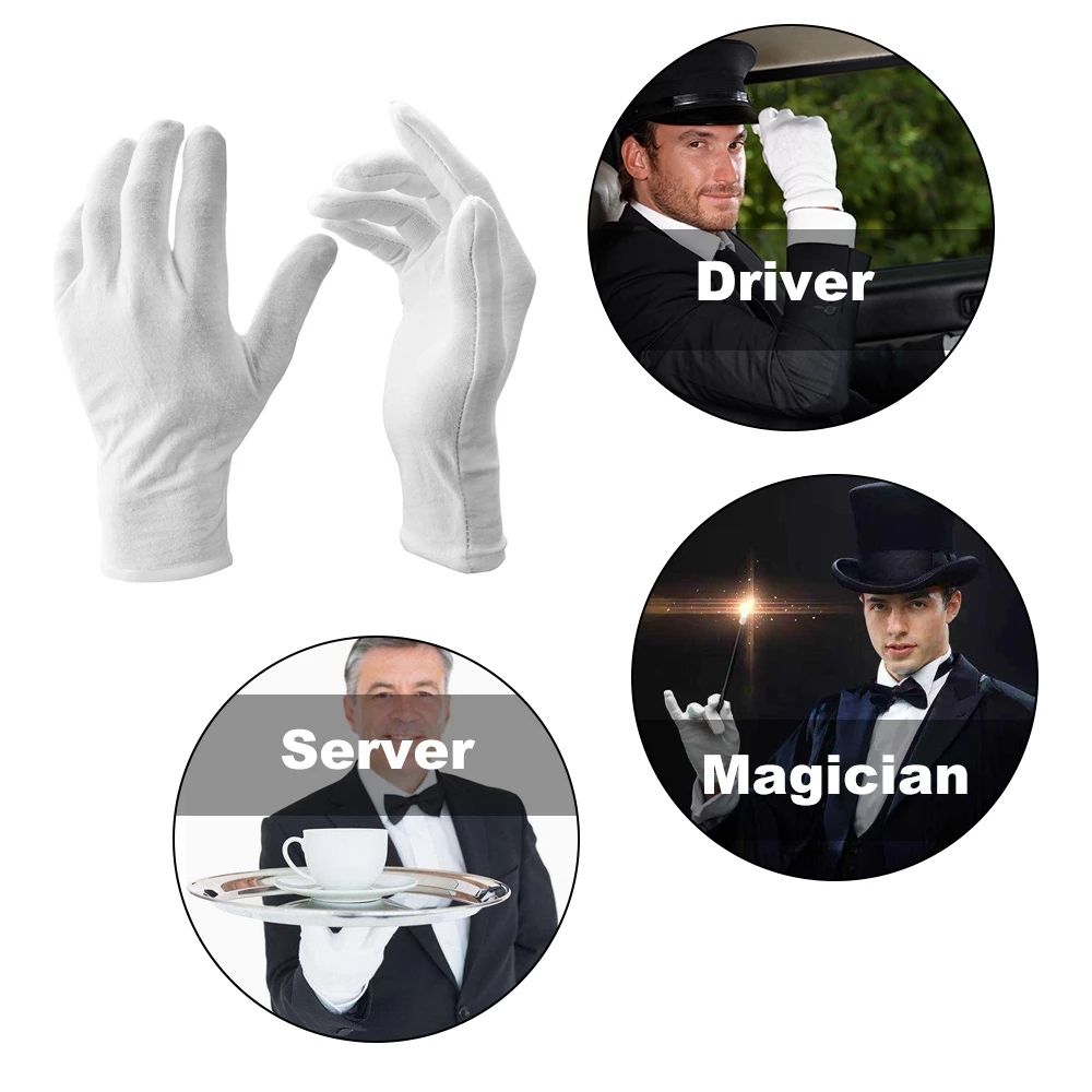 Gants de cérémonie en coton doux blanc, Protection des mains, doublure extensible, pour hommes et femmes, gants de service/serveurs/conducteurs