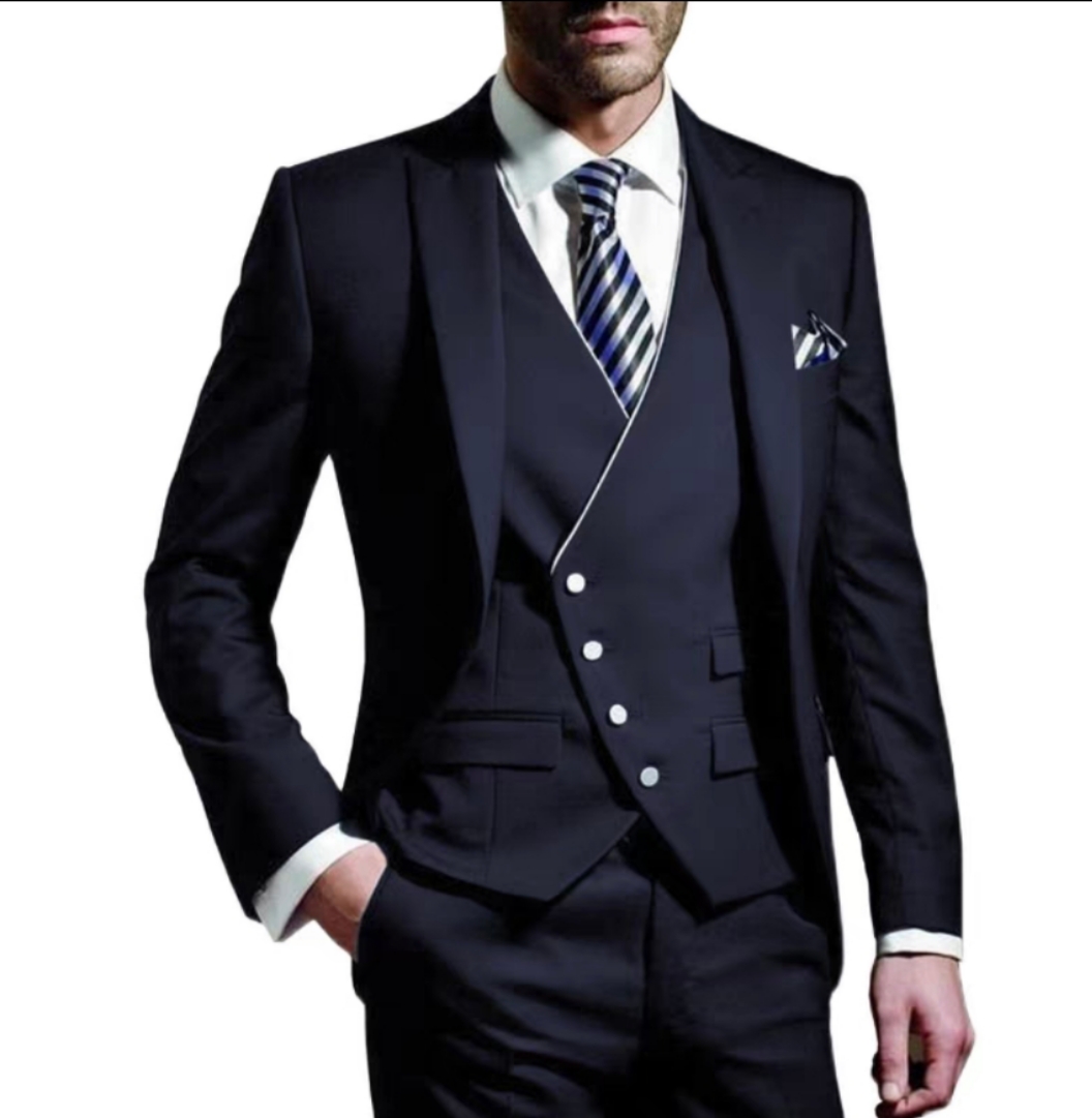 Utm￤rkt svart brudgum Tuxedos Peak Lapel Slim Fit Groomsmen Wedding Dress Fashionable Man Jacket Blazer Suit