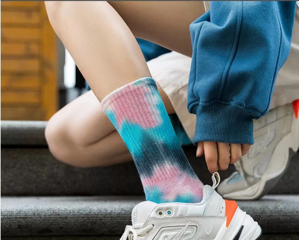Chaussettes de skate teintées par nouage, personnalité de la mode, chaussures colorées de basket-ball, chaussettes hautes aux genoux, chaussettes de Sport hip hop pour enfants