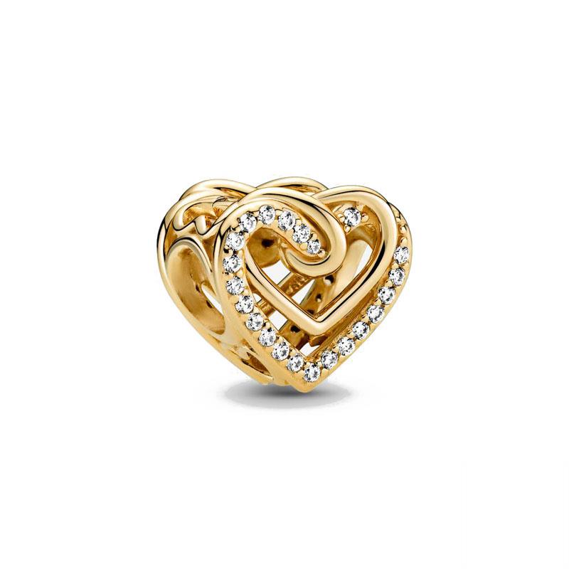 Nuovo popolare ciondolo in argento sterling 925 e scintillante cuore incandescente perla d'oro è adatto il braccialetto di gioielli da donna Pandora primitivo fai-da-te