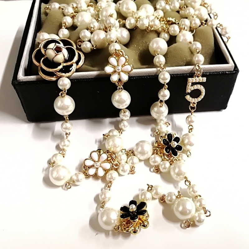 Colliers de perles Mimiyagu Long collier de perles simulées pour les femmes Double couche pendentif pull chaîne bijoux de fête 221102249z