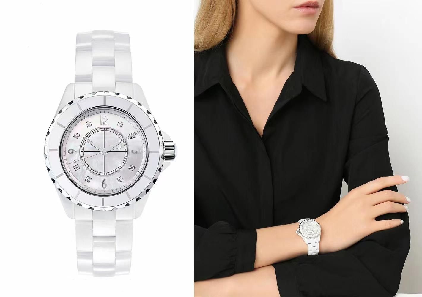 2023 Luxury Women's Watches Ceramic White and Black Diamond Watch Fashion AAA Quality Ladies Wristwatch Classic Designer Wome1882