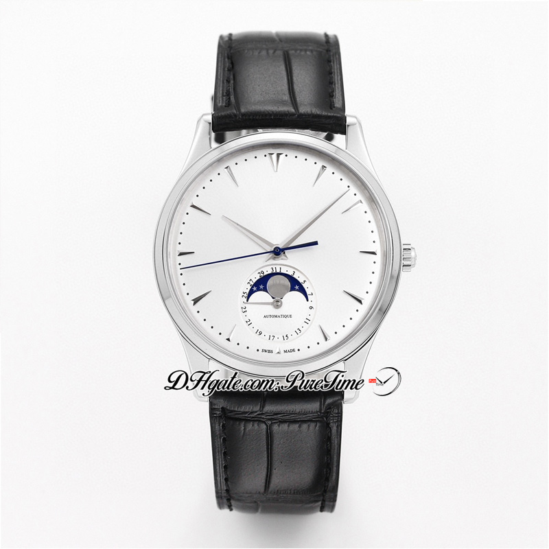 GF Master Ultra Thin A925 Automatisk herrar Titta på Q1368420 Månfasändringar Månadsvis 39mm Steel Case White Dial Leather Strap Super Edition Watches Puretime B2