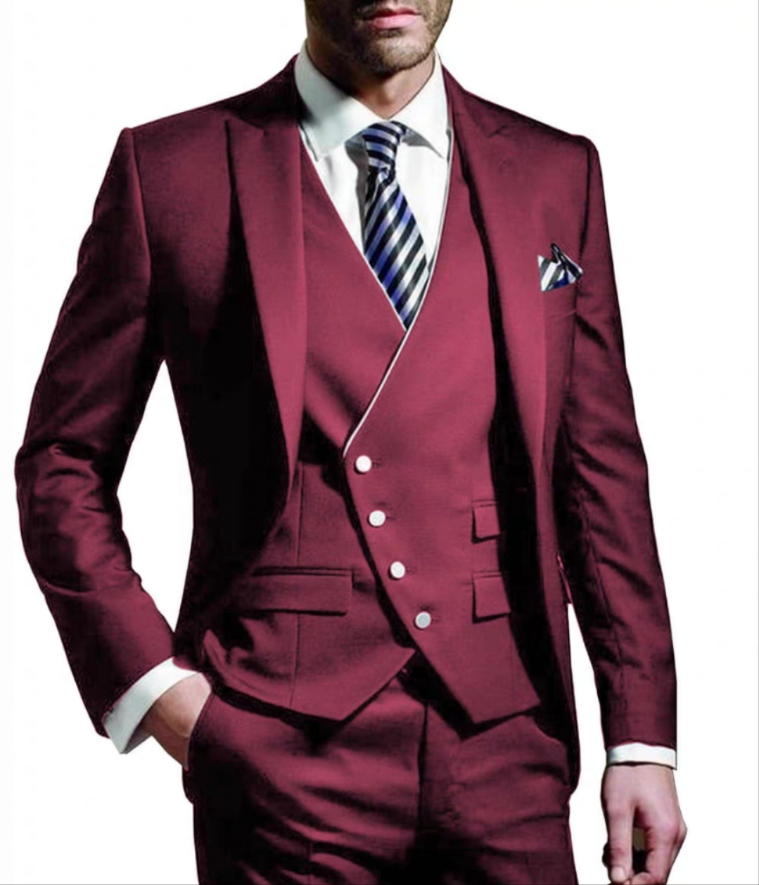 Excellent rouge marié Tuxedos pic revers Slim Fit garçons d'honneur robe de mariée à la mode homme veste Blazer 3 pièces costume