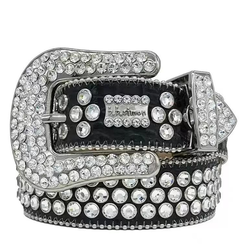 Mujeres Cinturón de diamantes de imitación BB Simon Silver Diamante Diamante Diamante Cristal Damas Cinturón de cintura para jeans298v