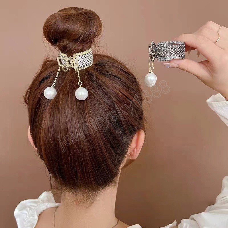 Kvinnor Luxury Zircon Pearl Hairpins Tassel High Ponytail Hair Claws Clips Barrettes Hairpin Pannband Fashion Hårtillbehör