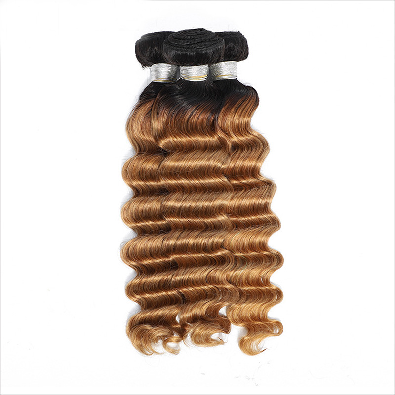 Brazilian Virgin Human Hair Loose Deep 3 Bundles 1B/27 Peruvian Double Wefts Ombre Color 10-34inch Yirubeauty Curly