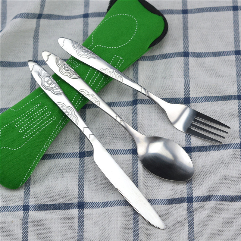 talheres de a￧o inoxid￡vel Conjunto de falhas de metal Fork Spoon Kit de talheres de camping de viagens em fam￭lia com estojo de armazenamento