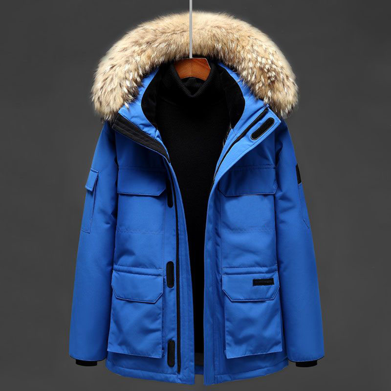 Men's Designer fluffy coat jacket Canada Winter down top trend Fashion parka Waterproof windproof quality fabric thick shawl belt embroidered warm coat