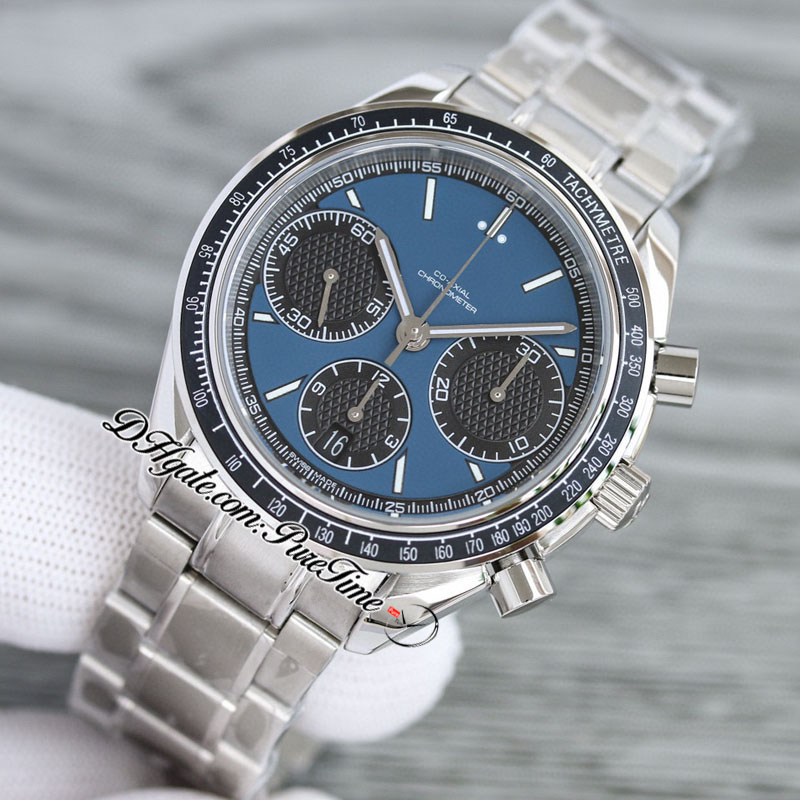 TWF Racing Master A7750 Automatyczne chronografie Mens Watch Eta Tachymeter Bezel Blue Black Dial Bransoletka ze stali nierdzewnej 326.30.40.50.03.001 Super Edition Puretime B2