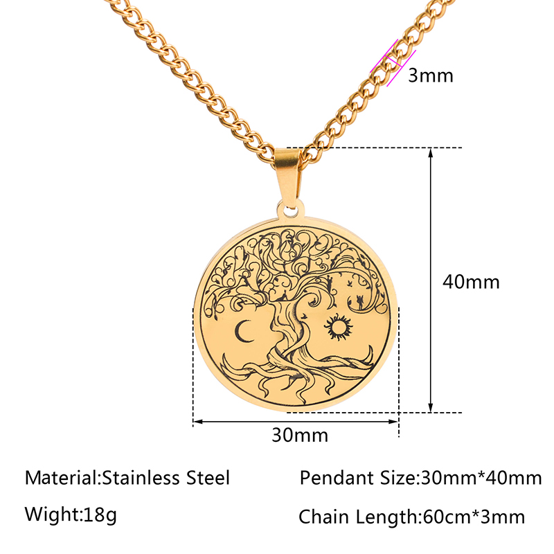 Sun Moon Stainless Steel Pendant Necklace Life Tree Necklaces Men's Fashion Accessories