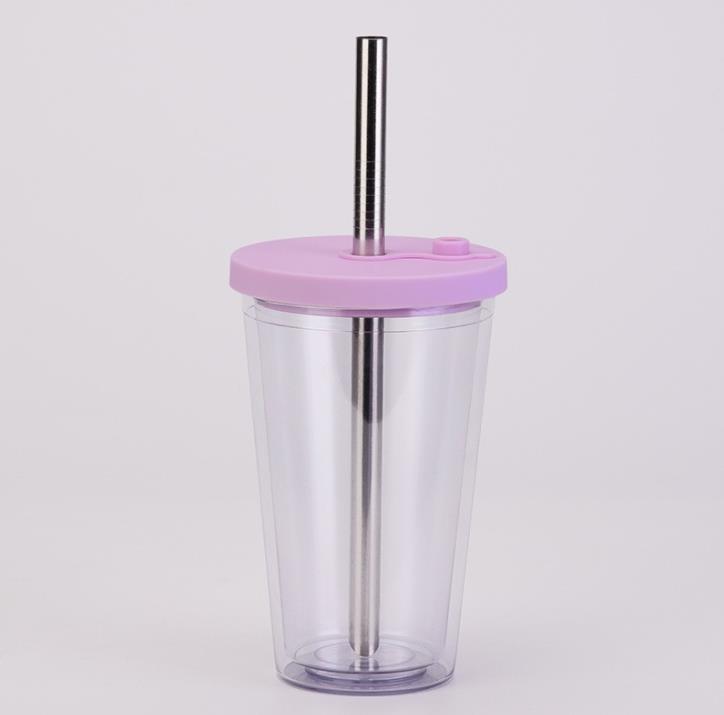 Reusable Cup 16OZ Double Wall Thick Plastic Tumbler Leak Proof Design Bubble Tea Mug SN5027