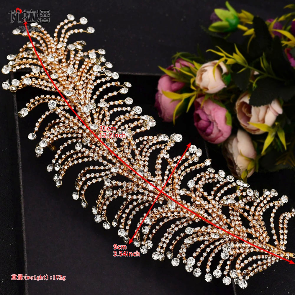 Lüks rhinestone gelin başlıkları saç aksesuarları altın gümüş taç ve tiaras düğün kafa bandı alaşım yaprağı kadın başlık kristal gelin headdress cl1442