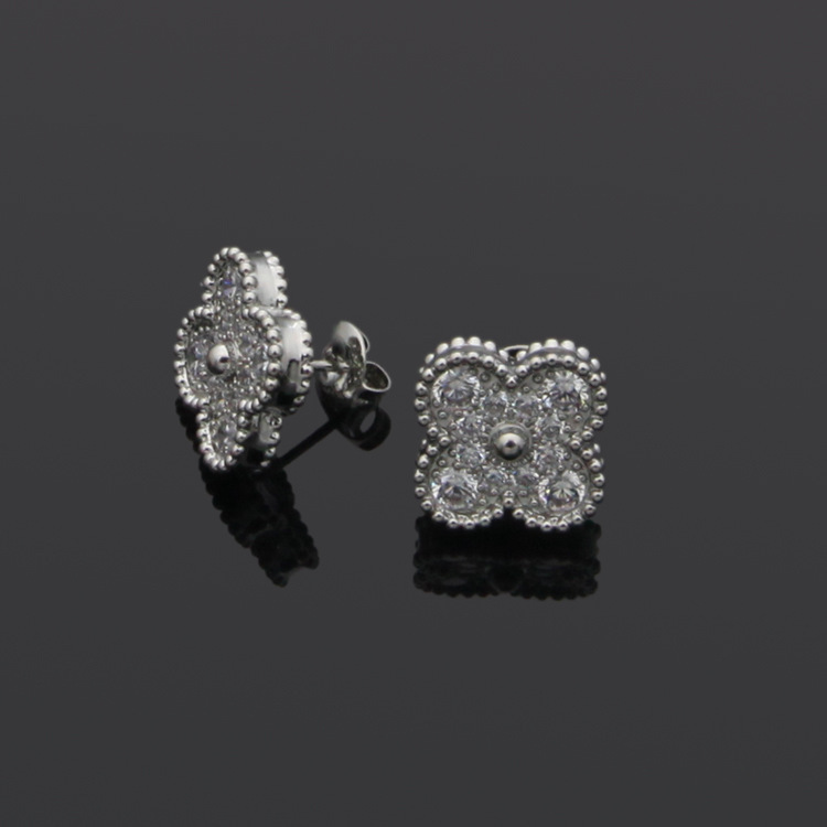 Créateur de luxe trèfle à quatre feuilles Cleef fleur unique boucles d'oreilles en diamant complet femmes mode boucle d'oreille en or 18 carats bijoux 3408865