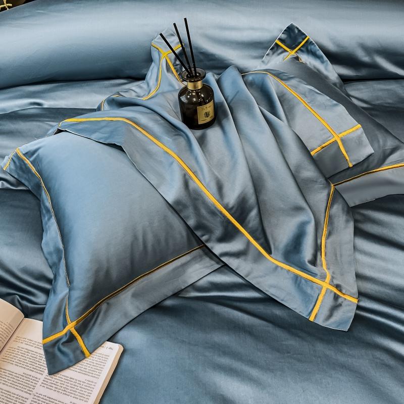 Mavi gri Mısır pamuklu otel yorgan kapak seti 600tc uzunluğunda zımba ipeksi yumuşak ve kolay kasa yatak seti yatak sayfası yastık kılıfları ev tekstil ikiz kraliçe kral boyutu