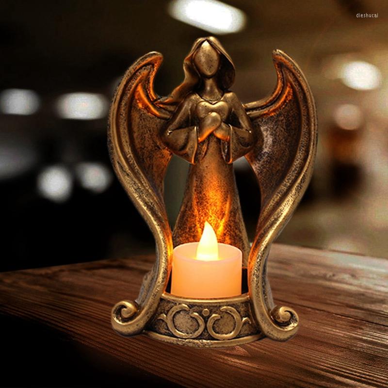 Candelabros Angel Estatua Tealight Holder Vintage Light Memorial Regalos para la iglesia de boda en casa 2679