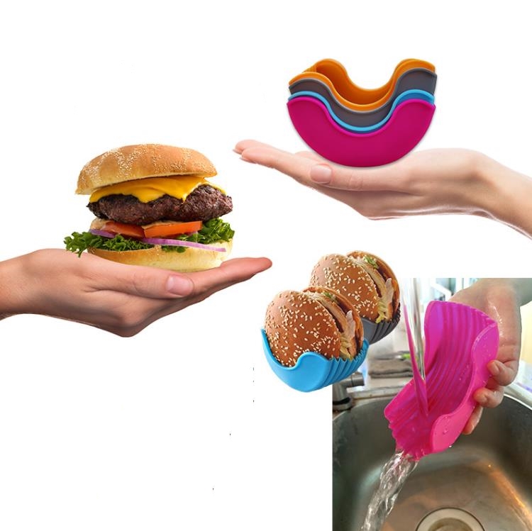 Food Saver Retrattile Sandwich Hamburger Scatola fissa Panini Riutilizzabile Silicone Burger Rack Holder Hamburger Clip SN5025