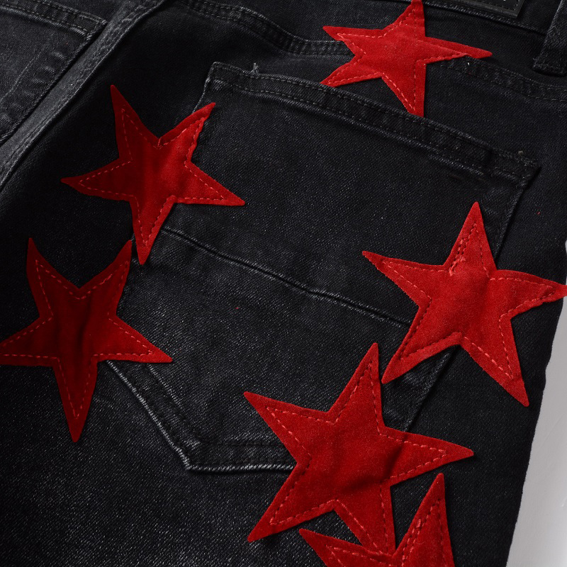 Men's Pants Jeans European Jean Hombre Letter Star Men Embroidery Patchwork Ripped For Trend Brand Motorcycle Black Pant Mens Skinny 885