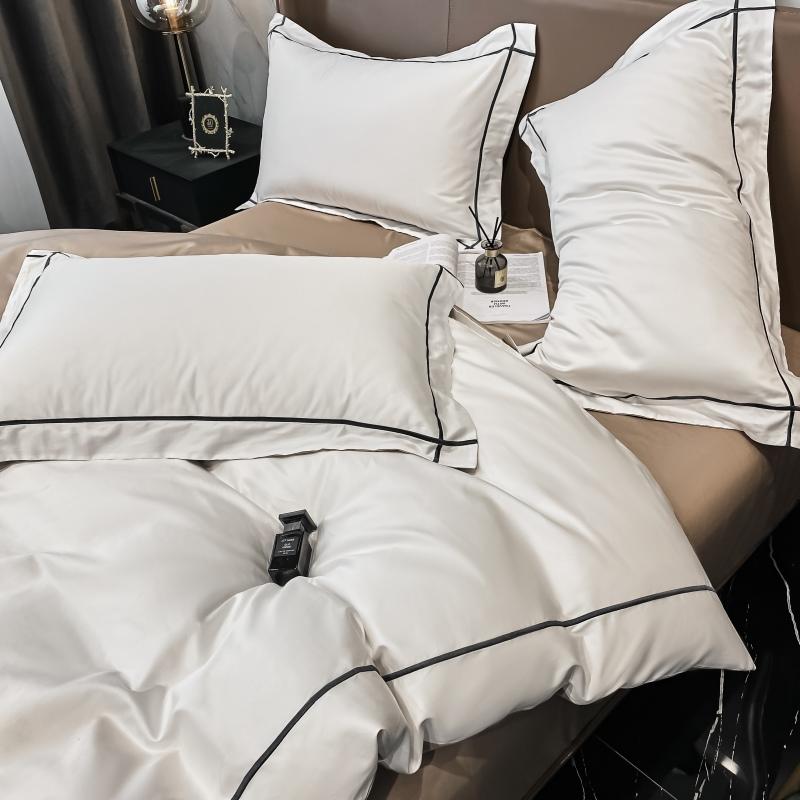 刺繍寝具セット白いエジプト綿600tcキルト布団カバーフラットベッドシート枕カバーソリッドカラーベッドクロスホームTextil307s