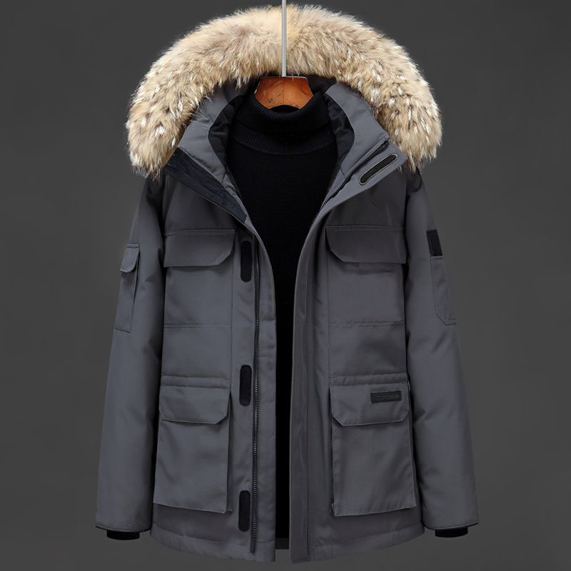 Men's Designer fluffy coat jacket Canada Winter down top trend Fashion parka Waterproof windproof quality fabric thick shawl belt embroidered warm coat