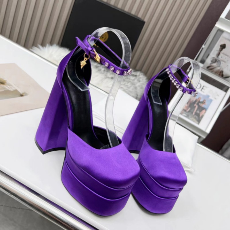 New Fashion Sandals Luxury Designer High Heel Shoes Waterproof Platform Silk Shoes Outdoor Non slip Sheepskin Inner Foot Pad Very Sexy Imported Rhinestone 36-43