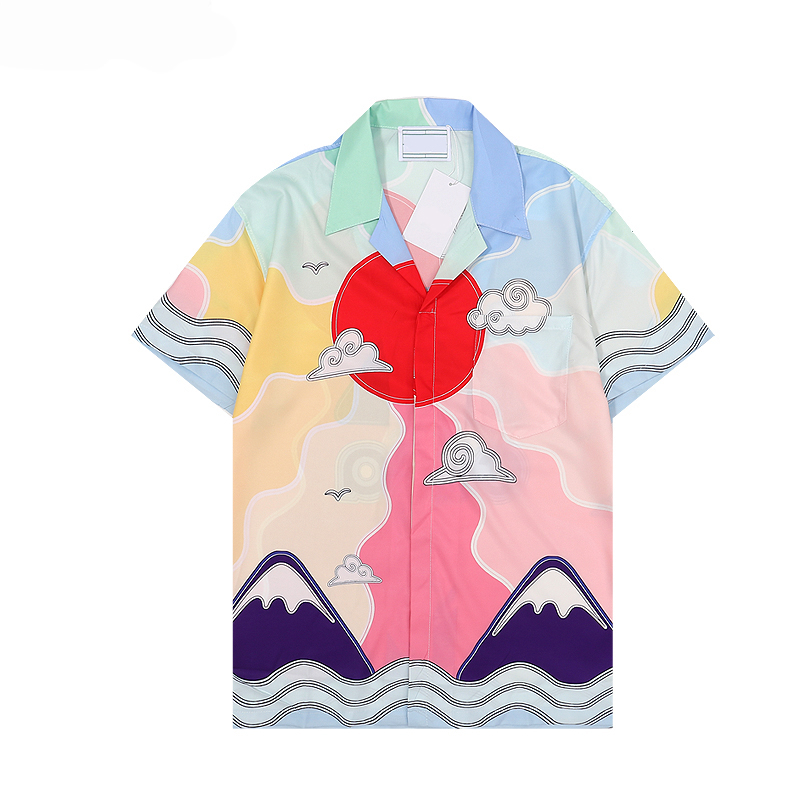 Casablanc-S 22SS Designer قمصان Masao San Print Mens قميص غير رسمي قميص حريري فضفاضة قميص قصير الأكمام الفاخرة تي شيرت Tees عالية الحجم M-xxxl #826
