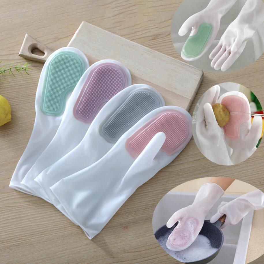 Multifunctional Magic Brush Dishwashing Glove Rubber Durable Kitchen Chores Housework Cleaning Silicone Waterproof Gloves Tool gift 