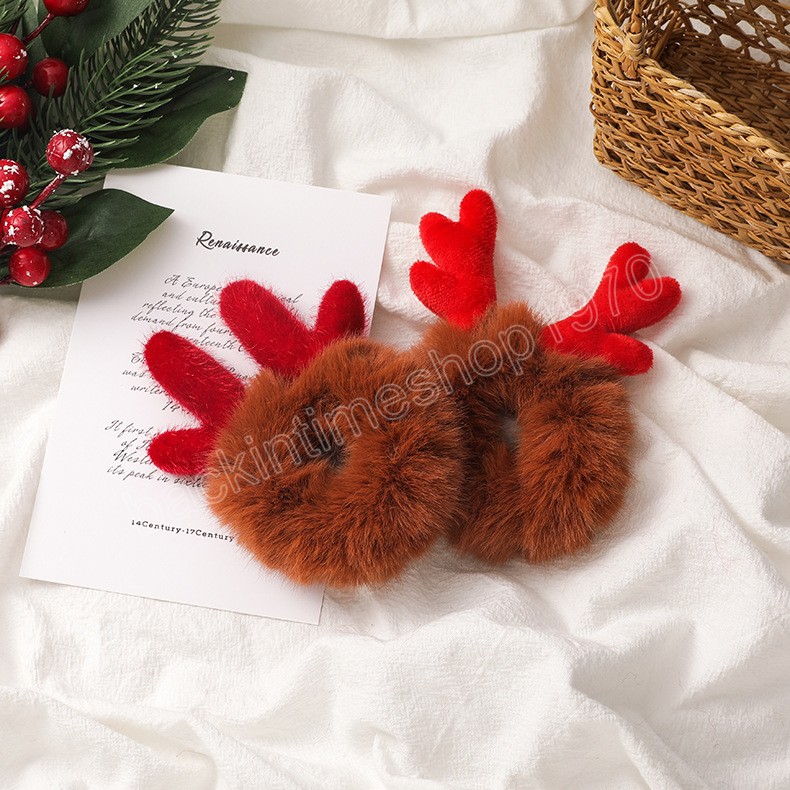 Noël rouge wapiti cheveux chouchous dessin animé peluche cheveux corde noël bois élastique chapeaux cheveux accessoires