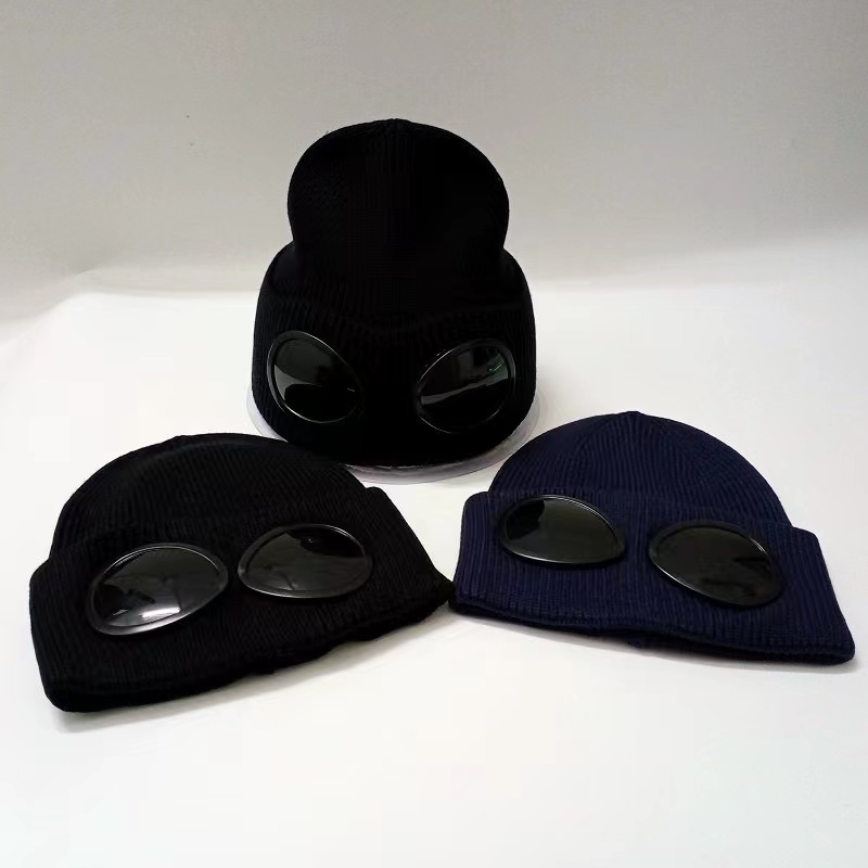 Lunettes à deux lentilles, Bonnets pour hommes, chapeaux tricotés, casquettes de crâne, pour l'extérieur et l'hiver, Bonnet noir Gorros2990