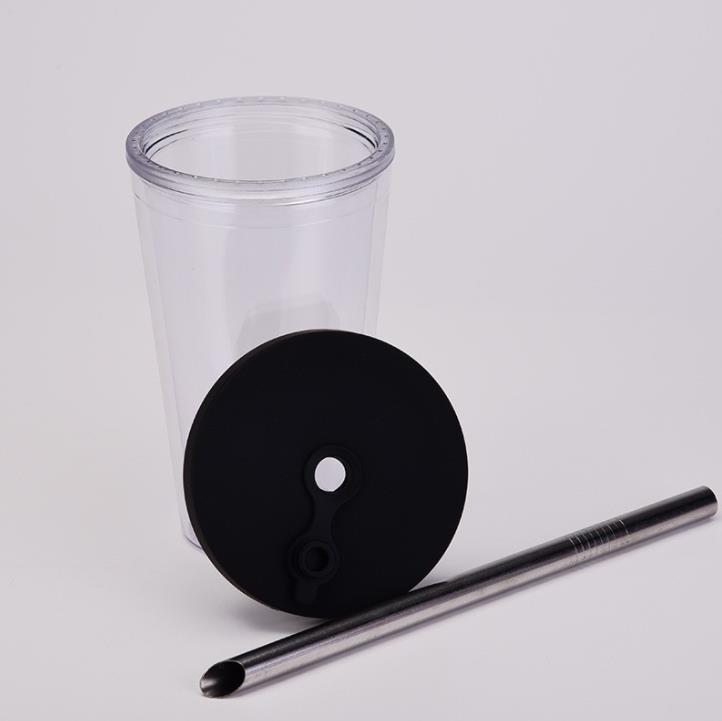 ￅteranv￤ndbar kopp 16oz dubbel v￤gg tjock plast tumbler l￤cka bevis design bubbla te mugg sn5027