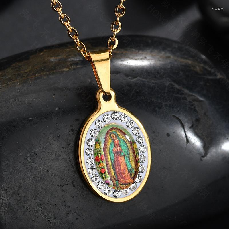 Correntes Mulher Religiosa Estilo Vintage Guadalupe Igreja Católica Virgem Maria Amuleto Pingente Colar Ornament2485