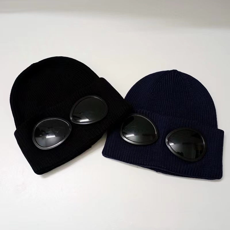 Lunettes à deux lentilles, Bonnets pour hommes, chapeaux tricotés, casquettes de crâne, pour l'extérieur et l'hiver, Bonnet noir Gorros2990