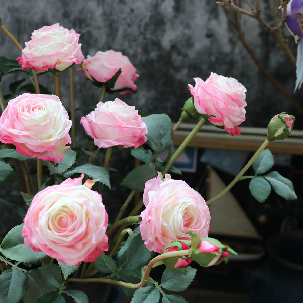 Bouquet de fleurs artificielles, roses à deux têtes, pour décoration de Table de mariage et de maison