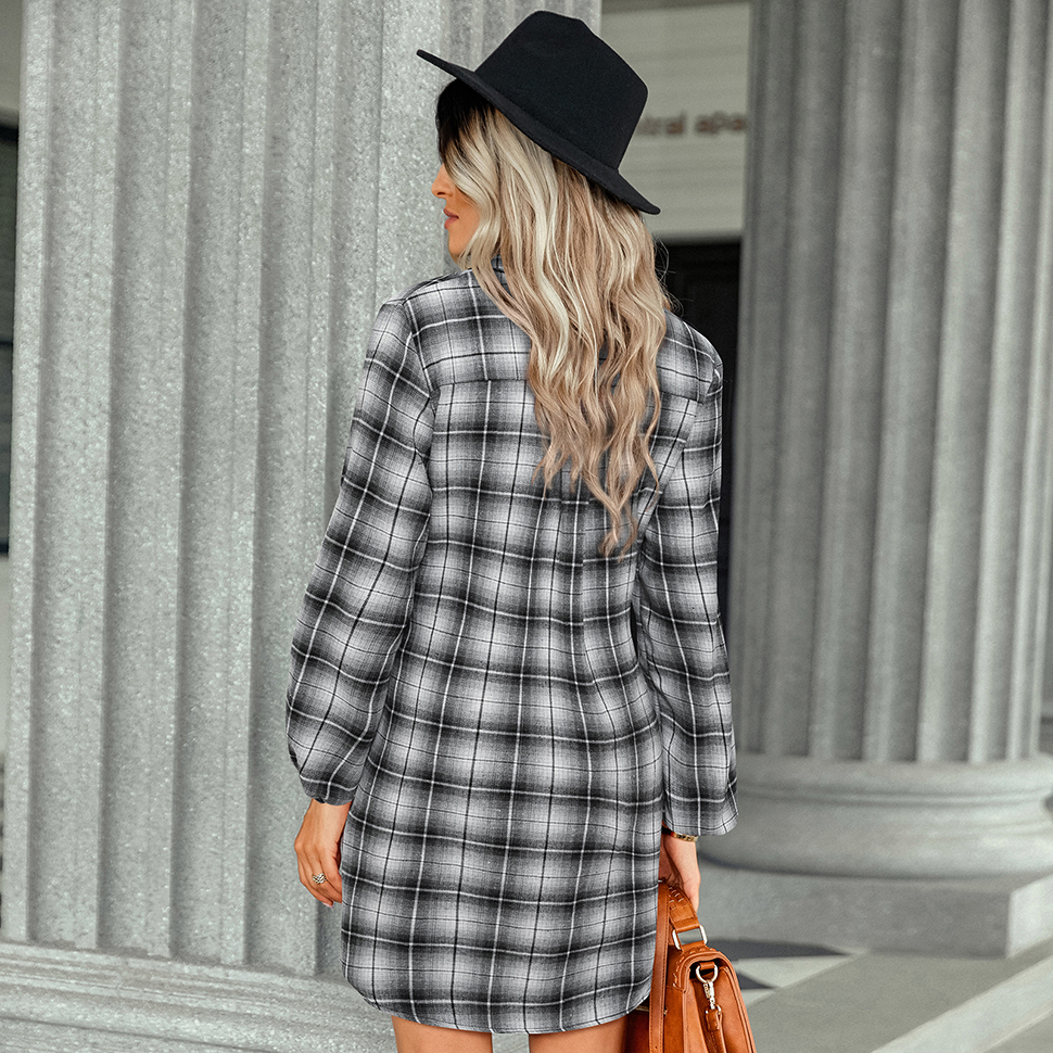 Women Plaid Casual Dresses Long Sleeve Tie Front Button Down V Neck Shirt Dress