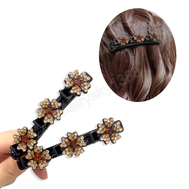 Pince à cheveux pour femmes coréennes avec 3 fleurs en cristal sur le côté filles tressées Haircips doux élégant Barrettes accessoires pour cheveux