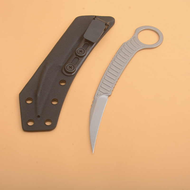 NIEUW G1123 KARAMBIT CLAW MESS 8CR13MOV WIT/ZWART STONE WASH MES VOLLEDIGE TANS STAALHAND TACTISCHE KNIVES MET KYDEX