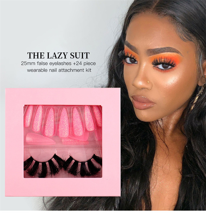 Volume Eyelash Extension And Wearable Press On Nails Set Thick Fluffy Full Strip Eyelashes DIY False Nails Art With Lashes