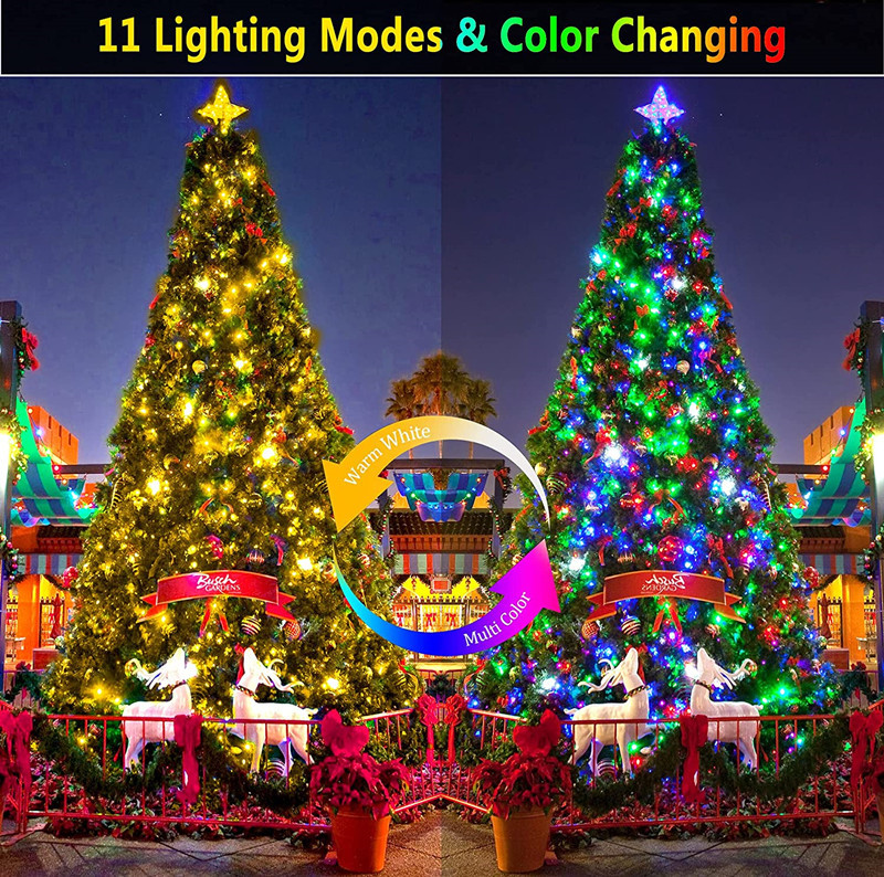 Luzes de natal, corda LED ao ar livre leve cor dupla de 108ft 300 luzes de fada multicolor branca quentes com remoto
