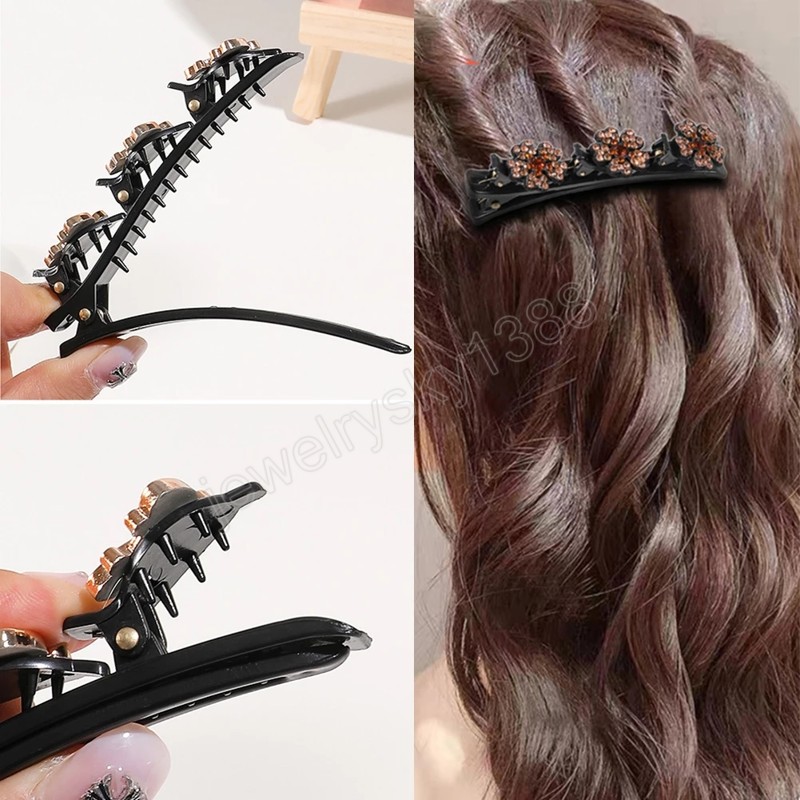 Pince à cheveux pour femmes coréennes avec 3 fleurs en cristal sur le côté filles tressées Haircips doux élégant Barrettes accessoires pour cheveux