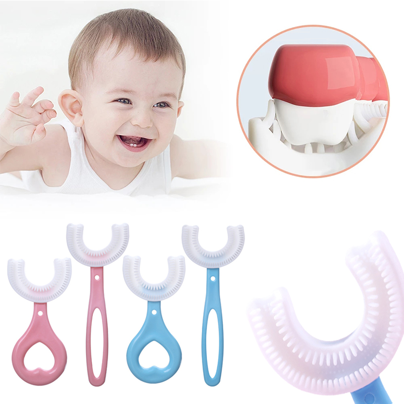 Brosse à dents enfants fournitures de toilette 360 degrés en forme de U enfant brosse à dents dents brosse Silicone enfants dents soins bucco-dentaires nettoyage zxf50