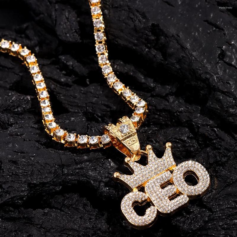 Chains Bling Full Rhinestone Crown Letter CEO Pendant Necklace For Men Women 5MM Iced Out Crystal Chain Hip Hop Jewelry255h