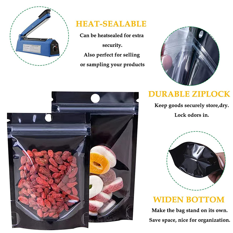 클리어 블랙 알루미늄 호일 셀프 씰 스탠드 업 포장 가방 재 밀봉 가능한 그립 mylar pouch 티 음식 샘플 가방 LX5265