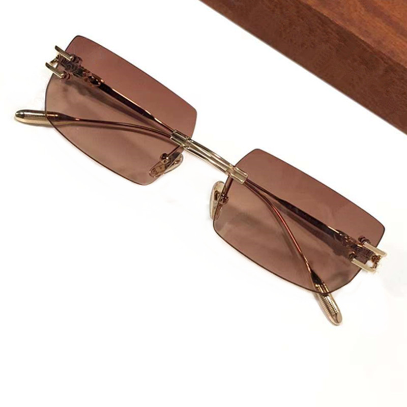 Mode retro-vintage titan stora kantlösa solglasögon UV400 HD-gradientlins lätt ihålig snidad desig 58-17-150 punkglasögon fullset design fodral