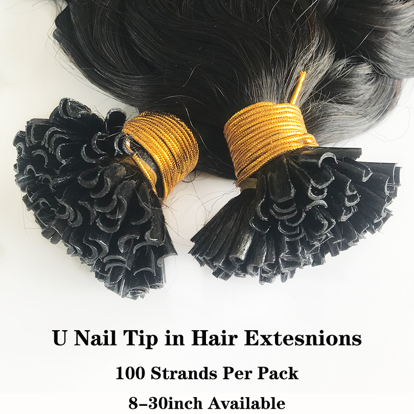 100 strengen u tip in menselijk haarverlenging Braziliaanse Remy Human Hairs Pre-Bonded Nail Tips Extensions 8-30 inch